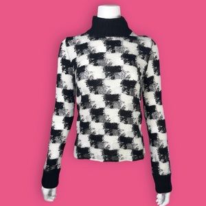 Christian Dior Cashmere Black & White Check n’ Dior Turtleneck Sheer Sweater 36
